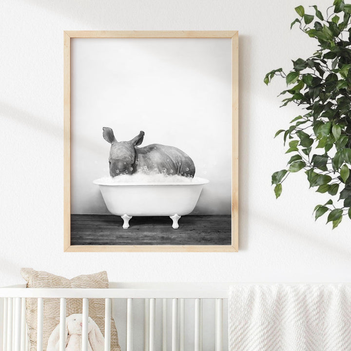 Baby Rhino in Rustic Black and White