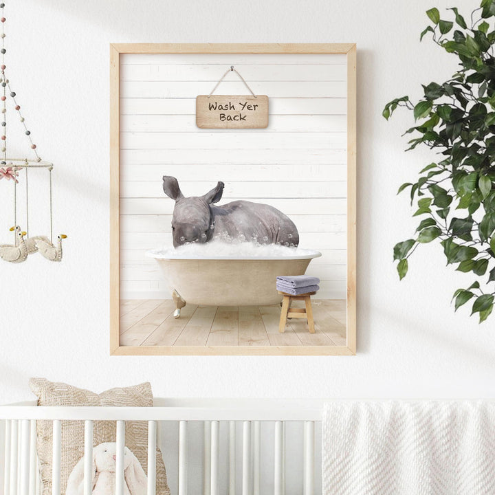 Baby Rhino in Farmhouse "Wash Yer..." Bath