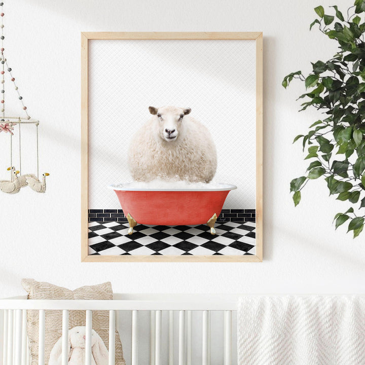 Sheep in Checker Floor Bath
