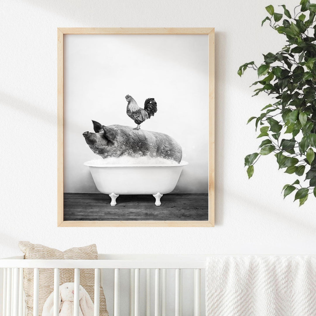 Farm Animals in Rustic Black and White