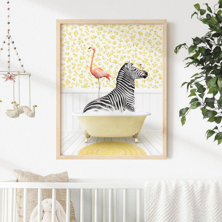 Zebra and Flamingo in Cottage Yellow Bat