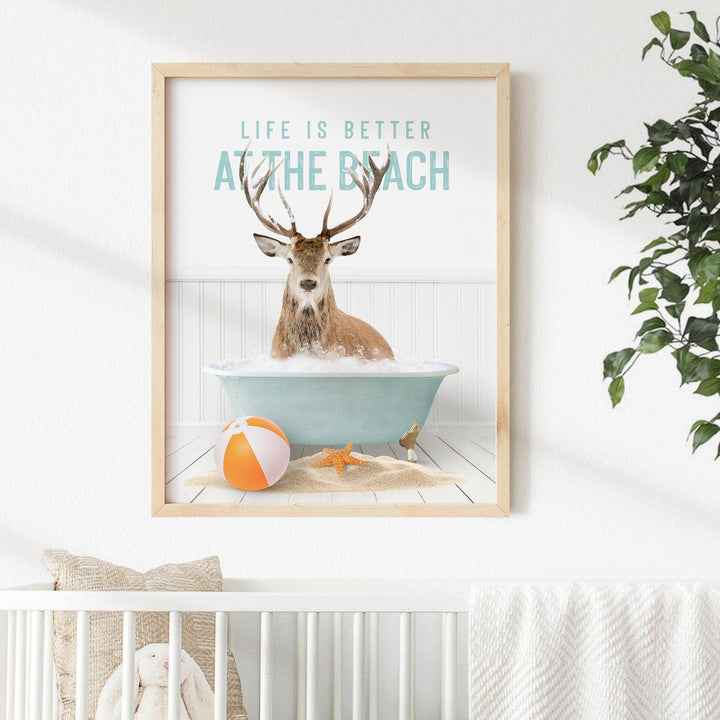 Male Deer in Beach House Bath