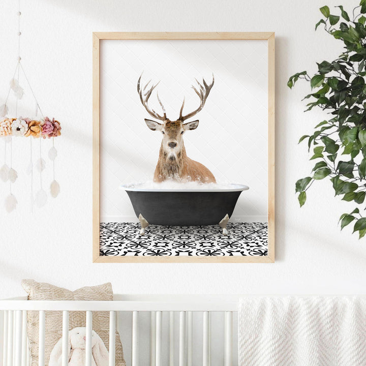 Male Deer in Stencil Black & White Bath