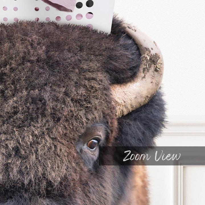 a bison with a crown on it's head