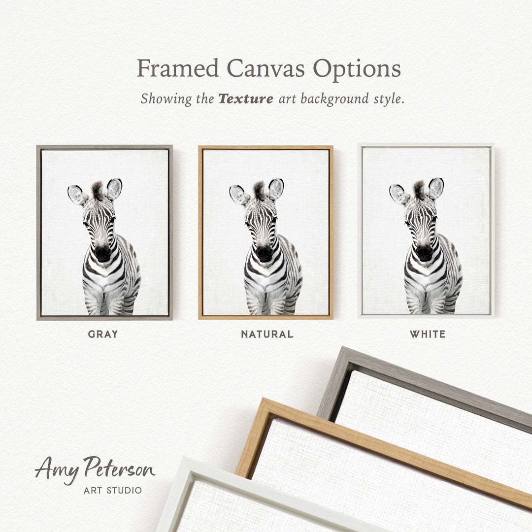 three framed canvas options, each with a different color and frame style, showcasing the texture art background style.