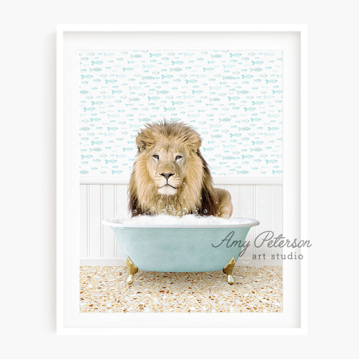 a picture of a lion in a bath tub