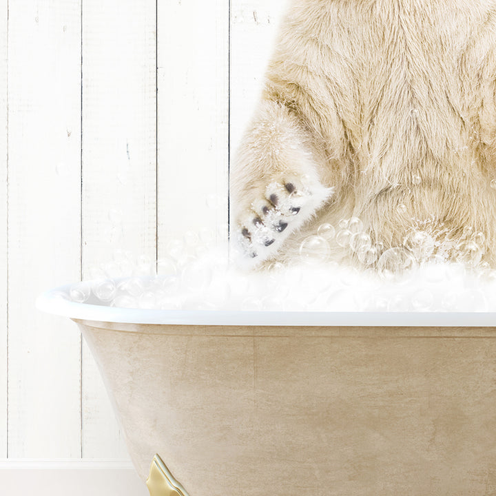 a polar bear is sitting in a bath tub