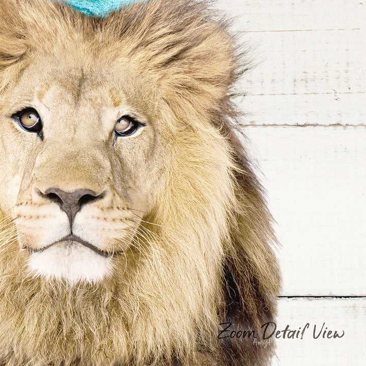 A close-up portrait of a majestic lion, its golden mane and intense gaze capturing the viewer's attention.