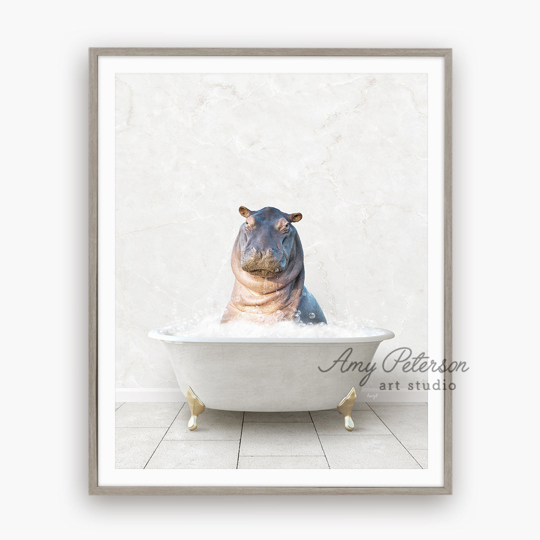 a hippo is sitting in a bath tub