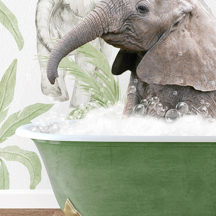 an elephant in a bathtub with bubbles in it