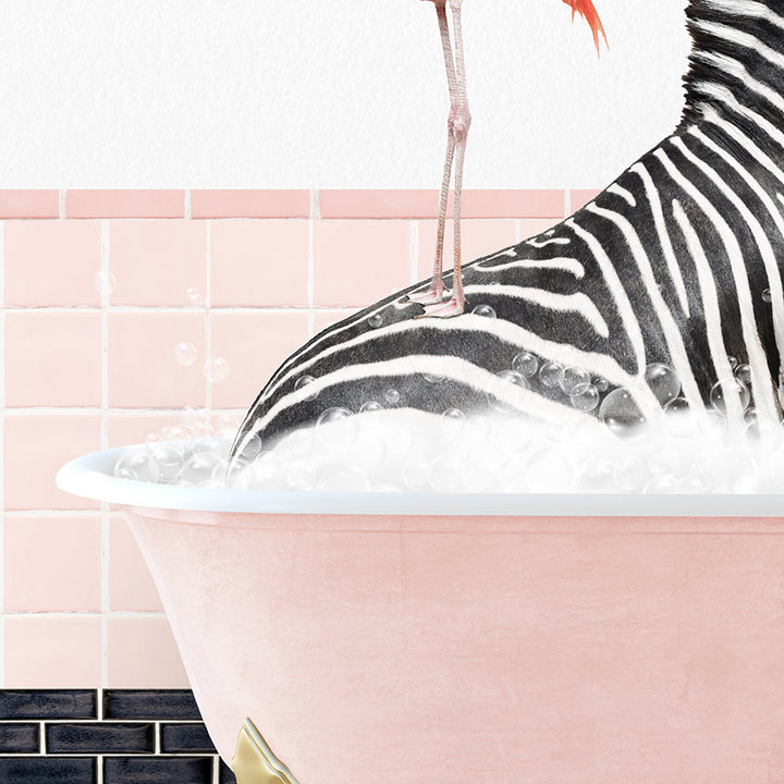 a pink bathtub with a zebra in it