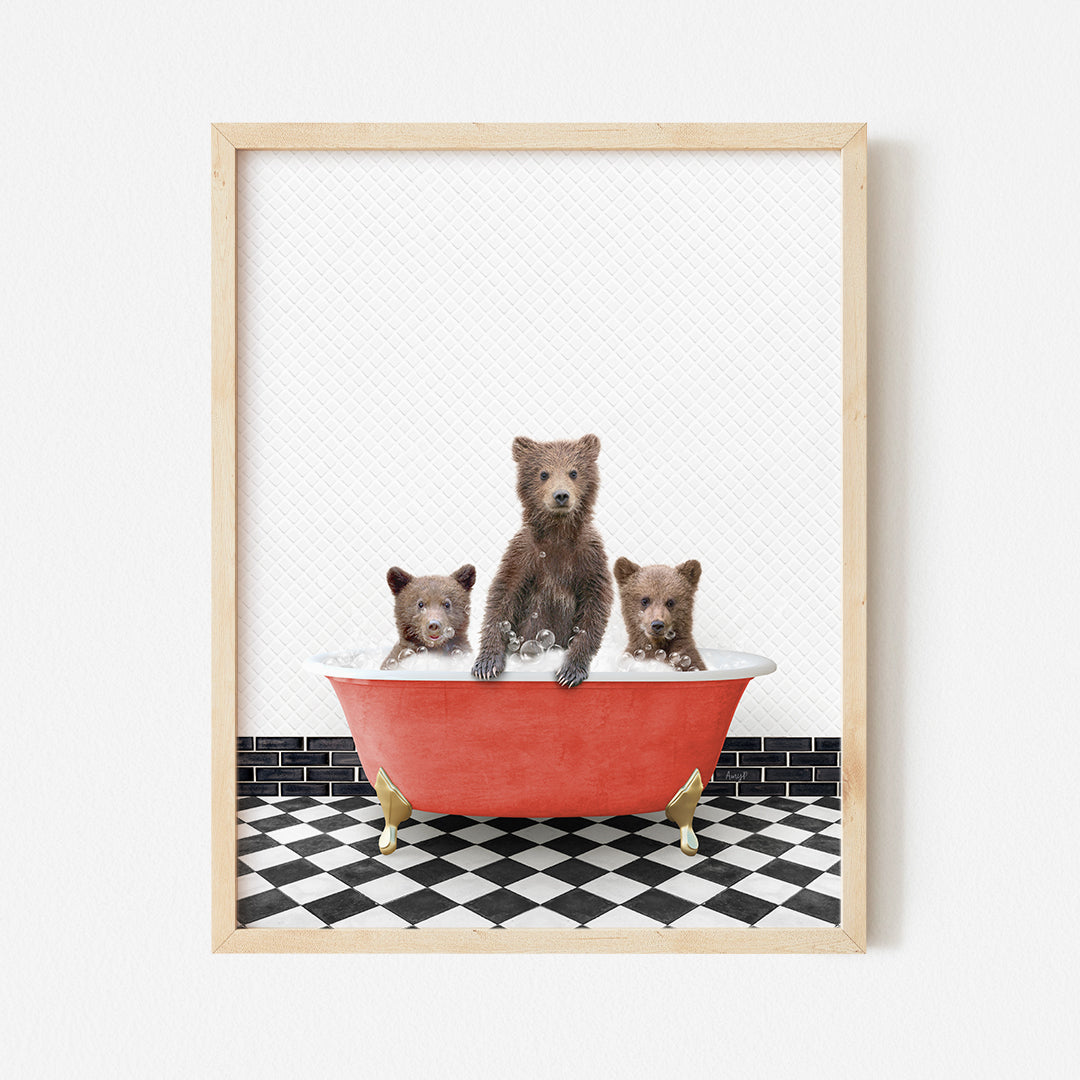 a picture of three bears in a bathtub