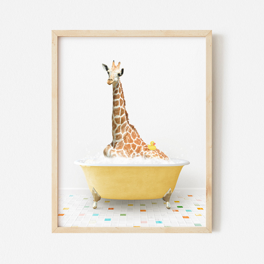 a picture of a giraffe in a bathtub