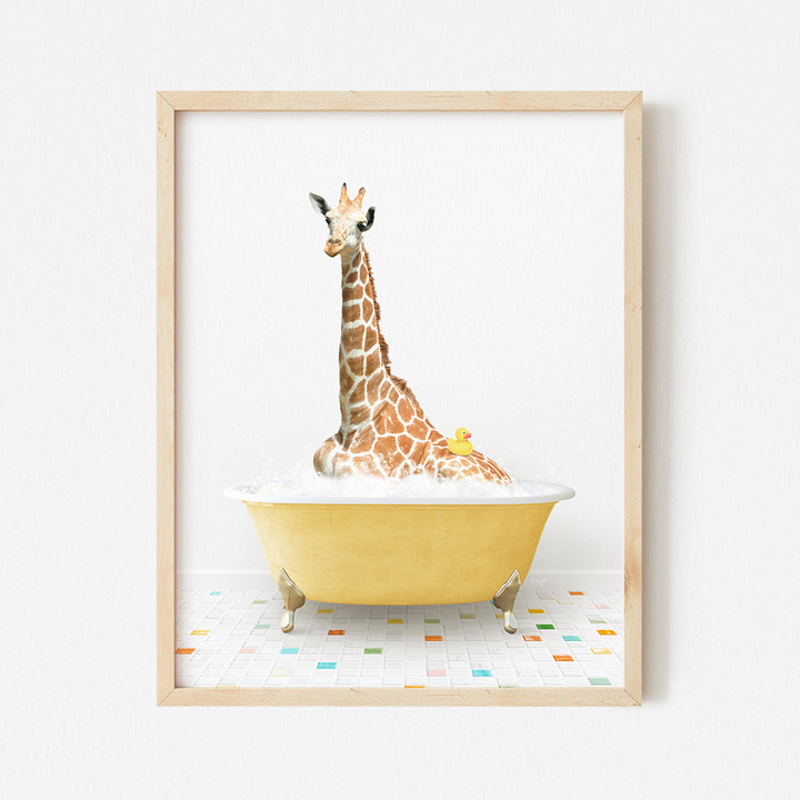 a picture of a giraffe in a bathtub