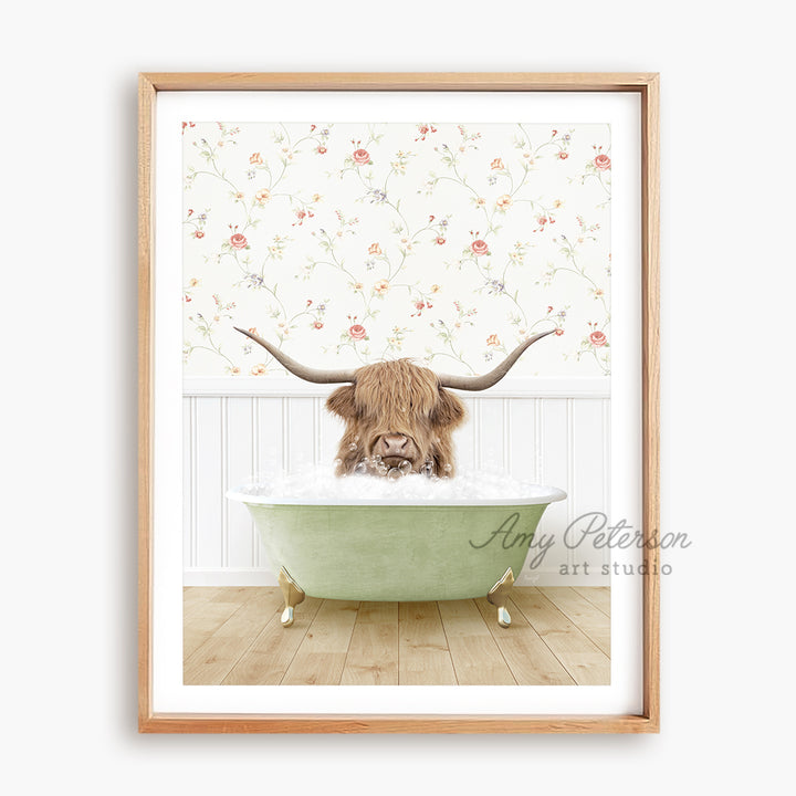 a picture of a bull with long horns in a bathtub