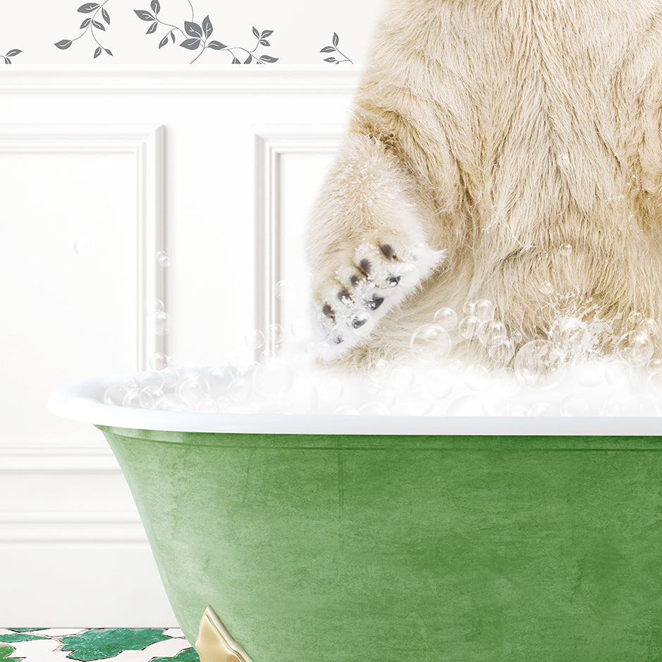 a polar bear sitting in a bath tub