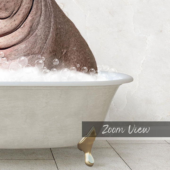 A bathtub filled with bubbles, with a large, curled-up object, possibly a piece of fabric or a stuffed animal, partially submerged in the water.