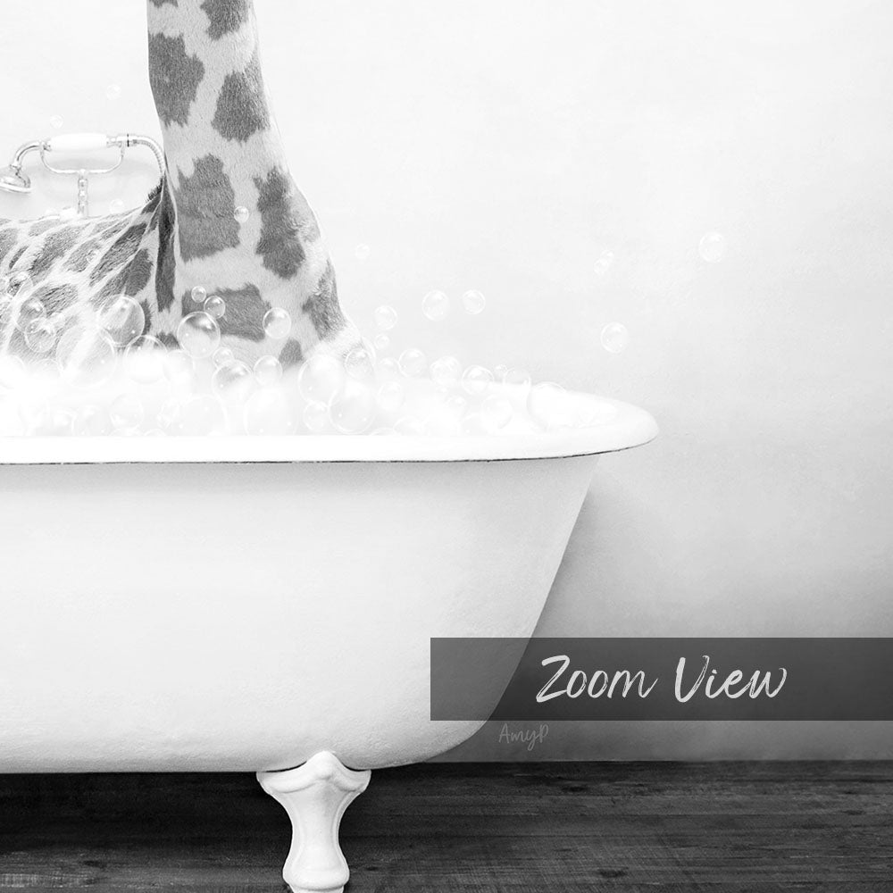 A close-up of a person's foot submerged in a bathtub filled with bubbles, with the text "Zoom View" overlaid on the image.