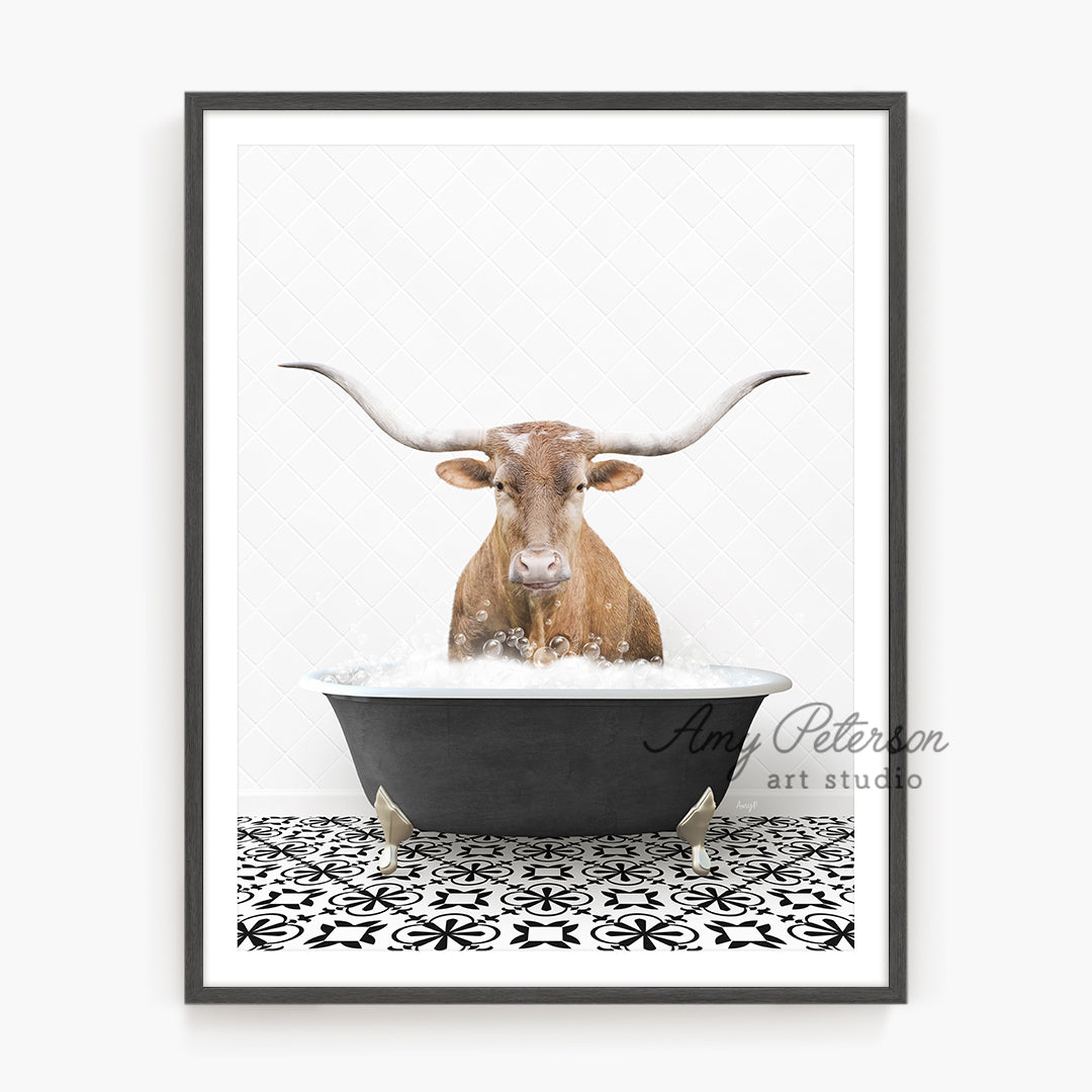 a picture of a cow in a bathtub