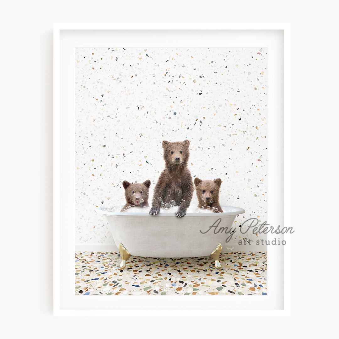 a picture of three bears in a bathtub