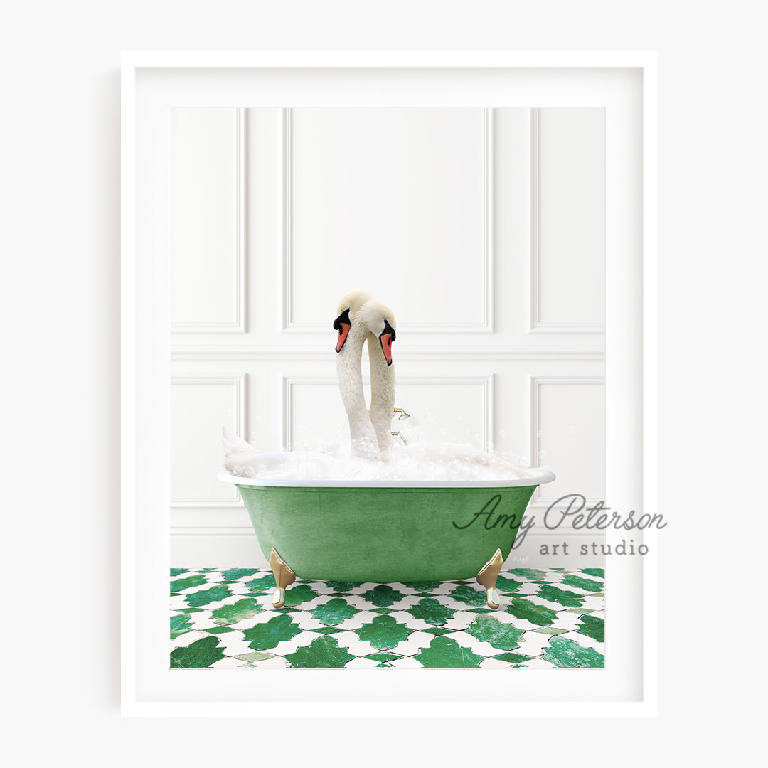 a picture of a swan in a bath tub