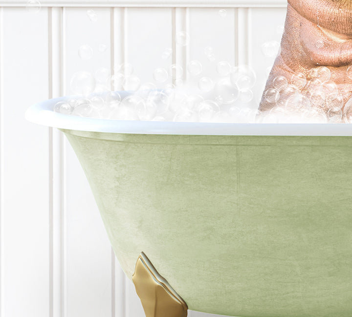 a bathtub filled with bubbles and a person's feet sticking out of it