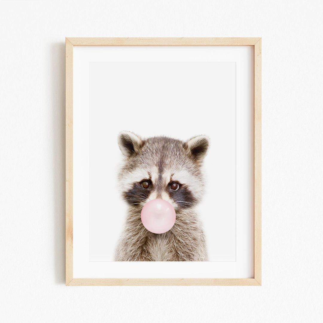 a picture of a raccoon blowing a bubble