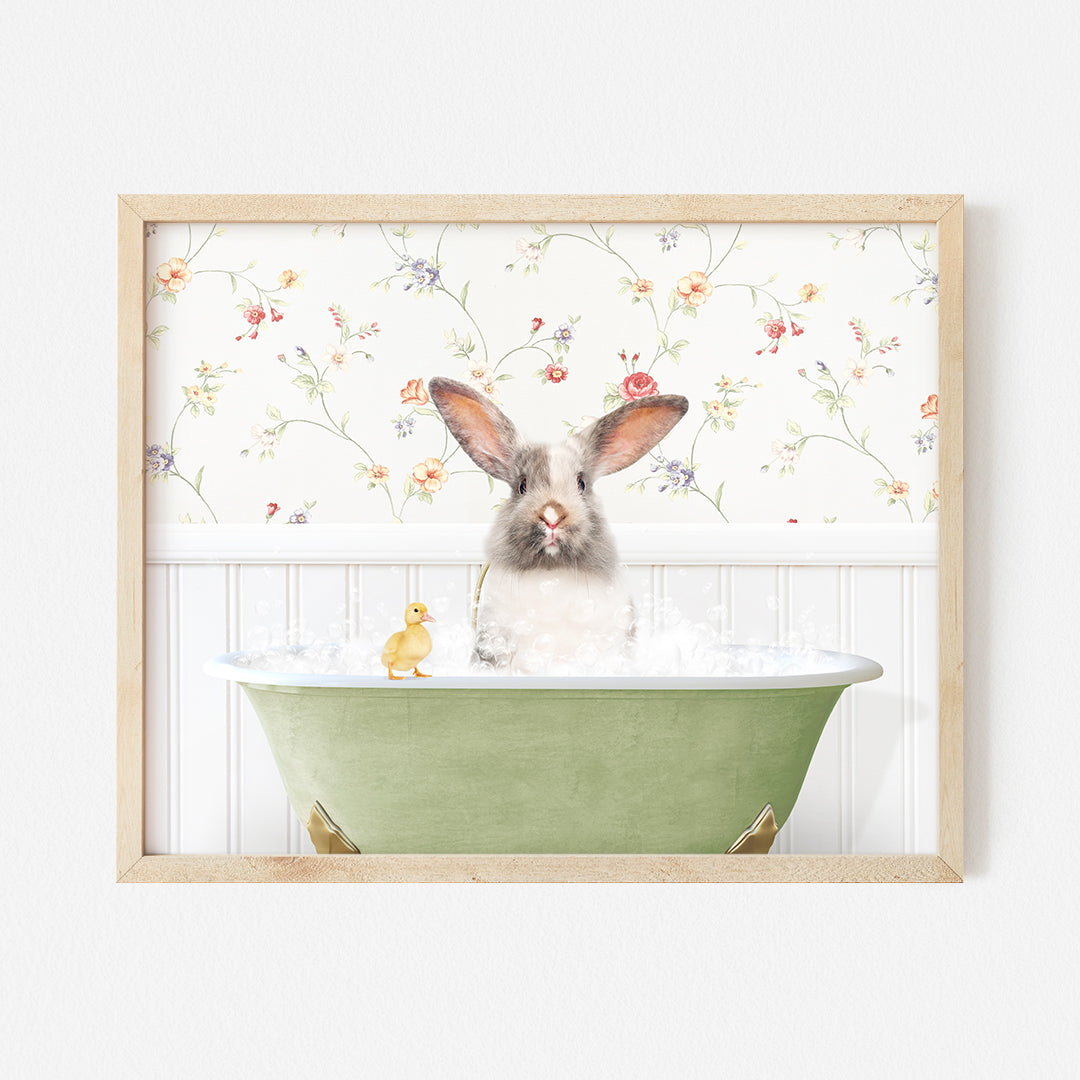 a picture of a bunny in a bathtub