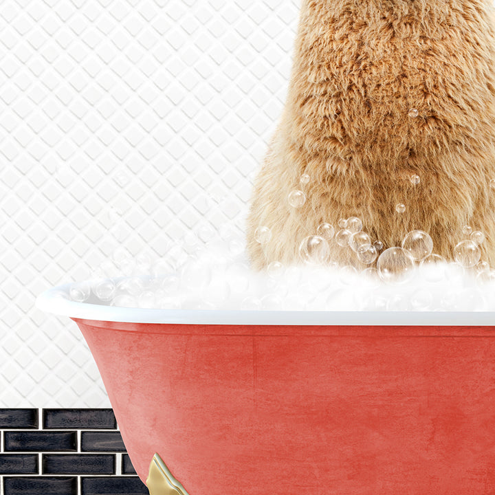 a brown bear sitting in a bathtub filled with bubbles