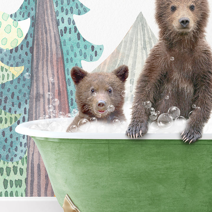 two brown bears are sitting in a bathtub