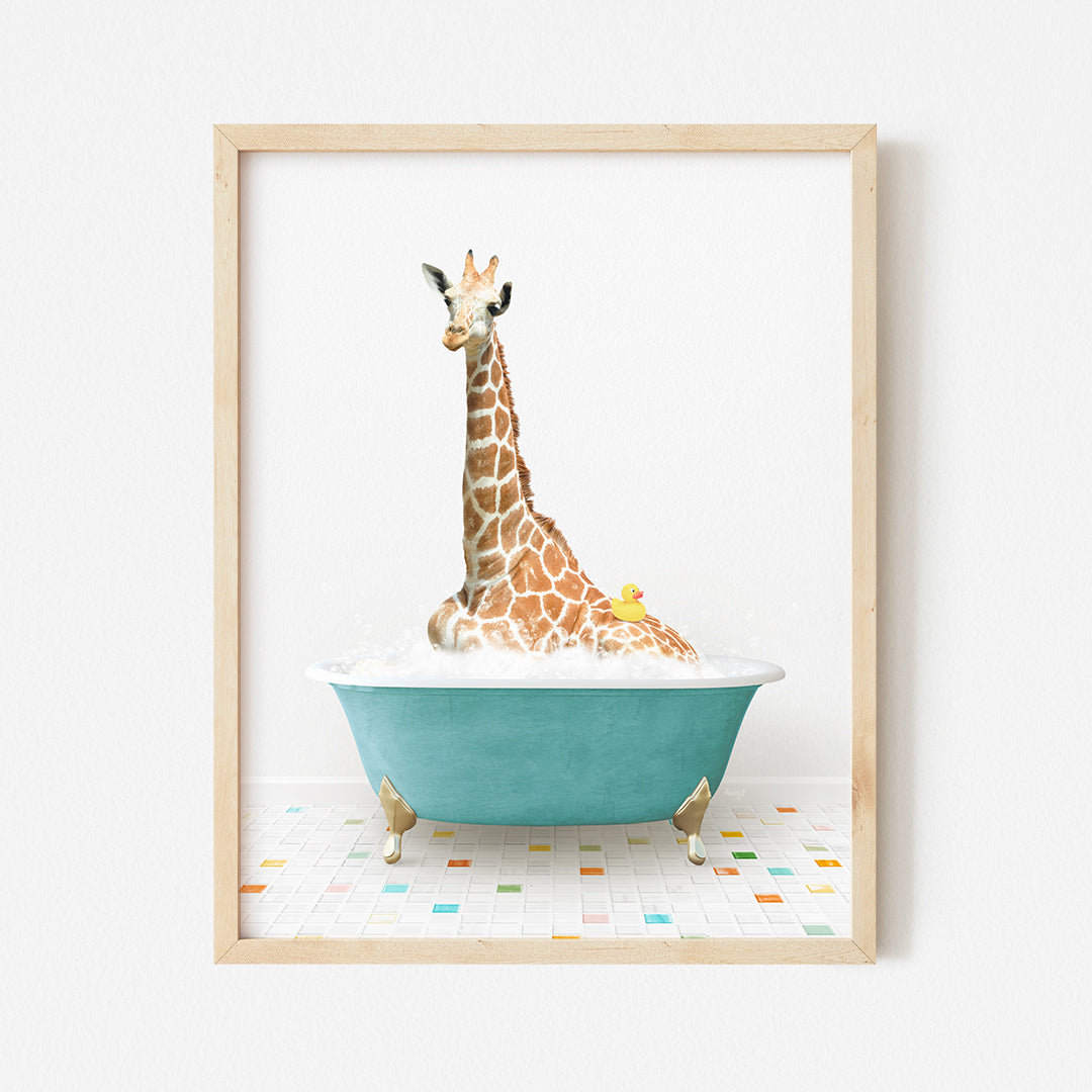 a picture of a giraffe in a bathtub