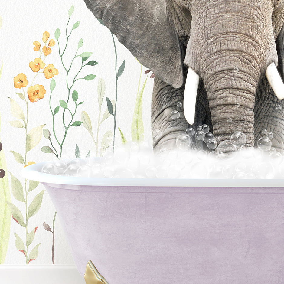 an elephant is taking a bath in a bathtub