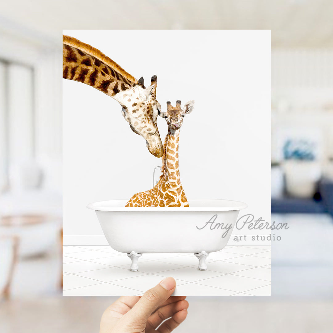 a giraffe sticking its head into a bowl with another giraffe sticking