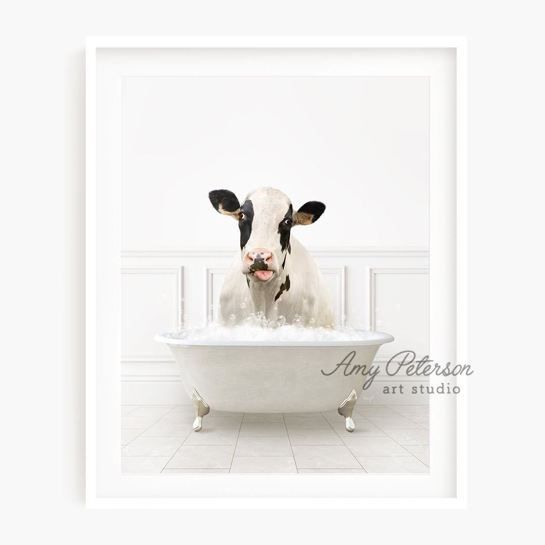 a cow sticking its head out of a bathtub