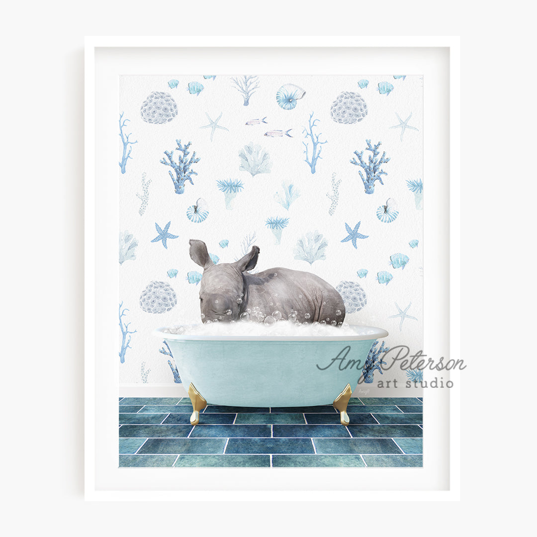 a picture of a rhino in a bathtub