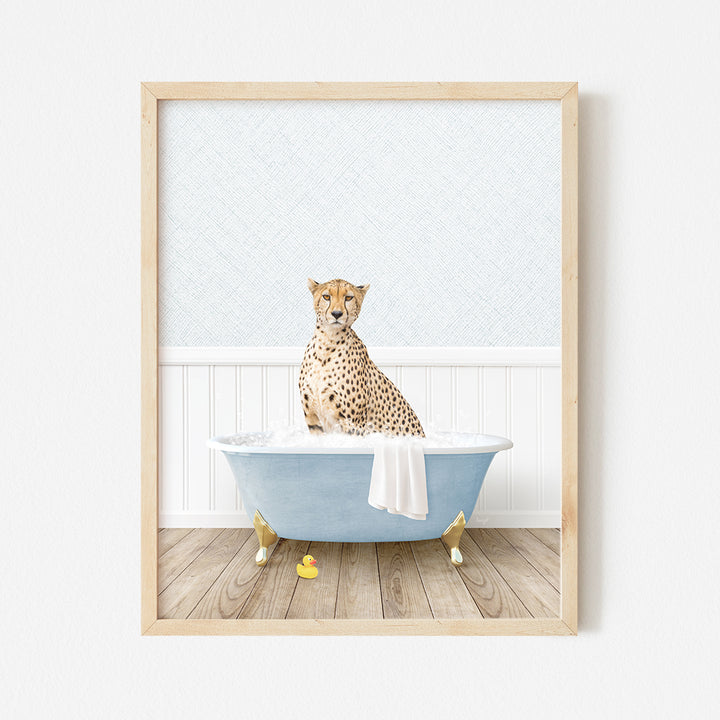 a picture of a cheetah sitting in a bathtub