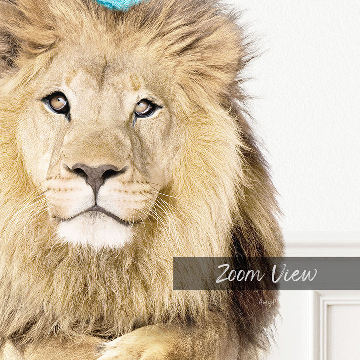 A close-up portrait of a majestic lion, its golden mane and intense gaze capturing the viewer's attention.