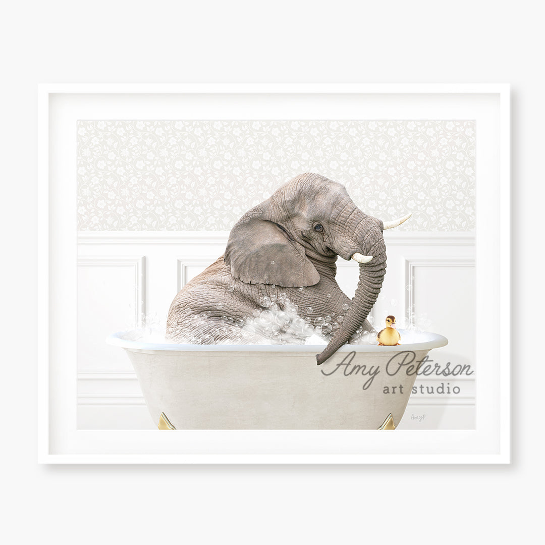 a picture of an elephant in a bathtub