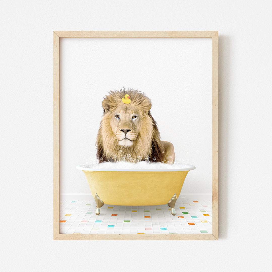 a picture of a lion in a bathtub