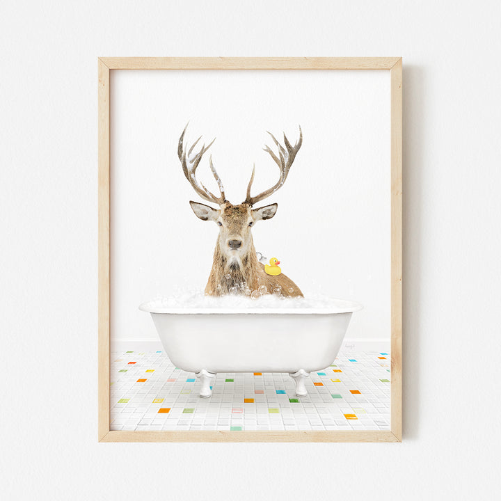 a picture of a deer sitting in a bathtub