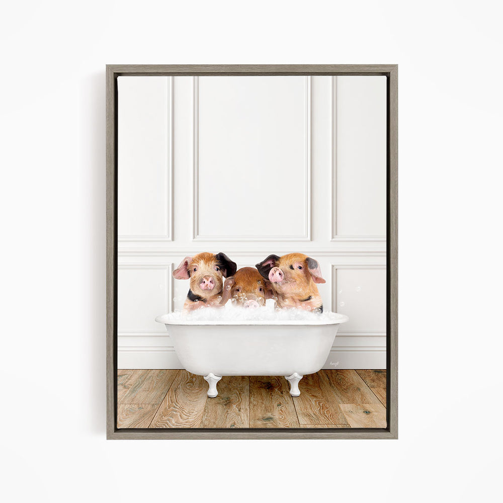 Two adorable pigs sitting in a white bathtub, enjoying a relaxing bath.