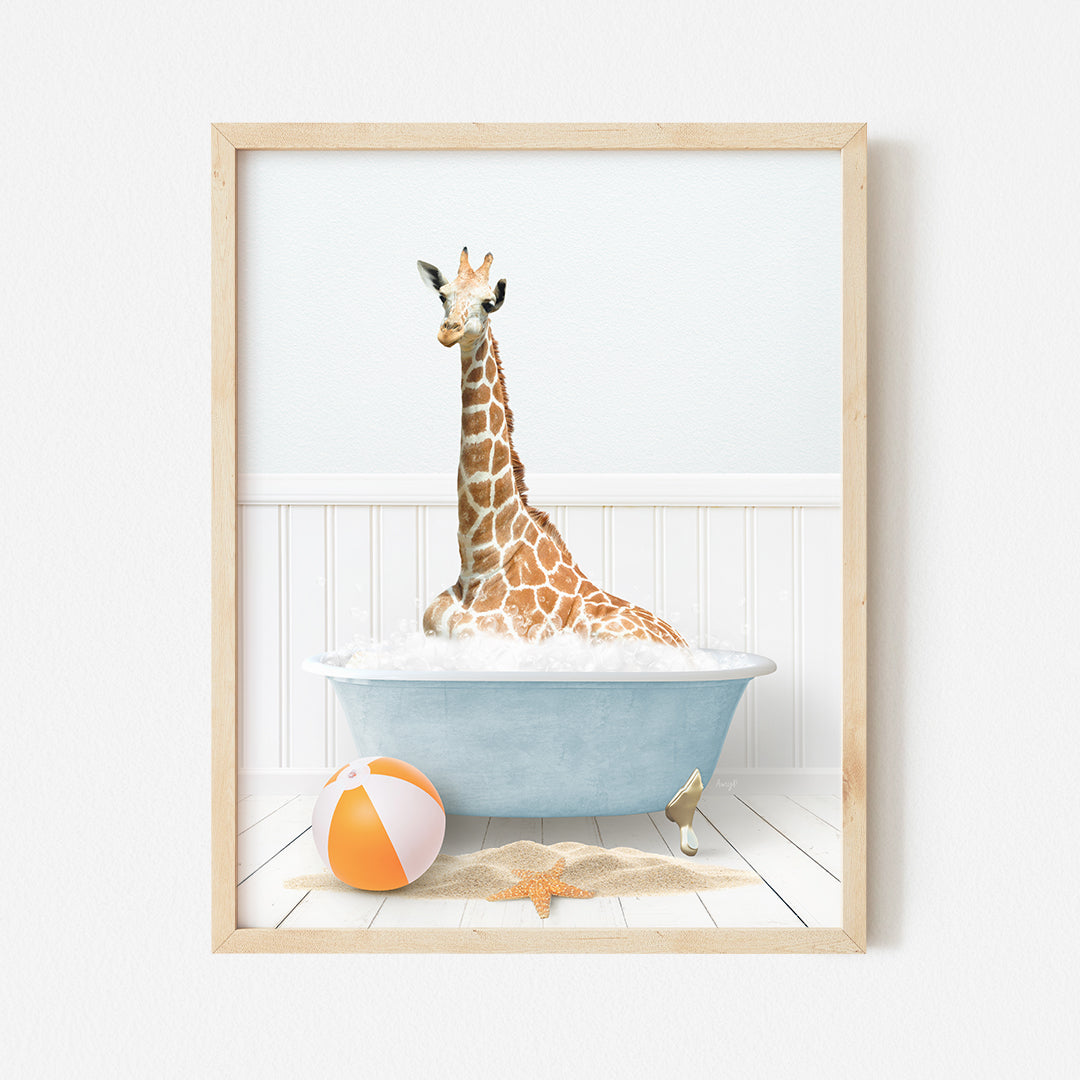 a picture of a giraffe in a bathtub