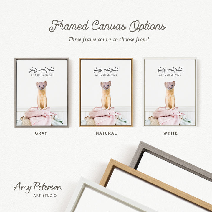 three framed canvas options, each with a different color and frame style, including gray, natural, and white.