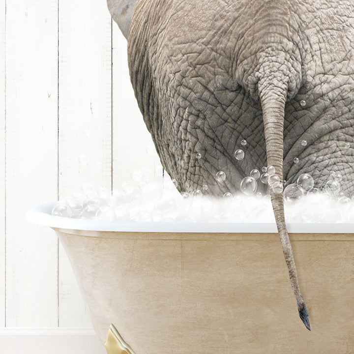 an elephant taking a bath in a bathtub