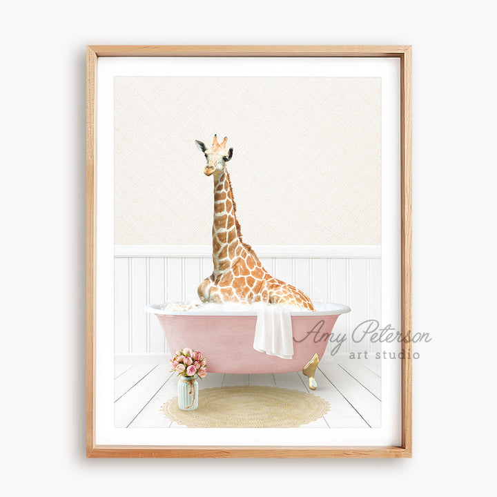 a picture of a giraffe in a bathtub