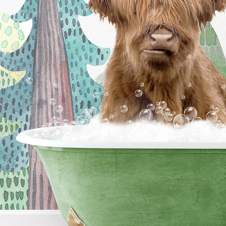 a brown dog sitting in a green bath tub