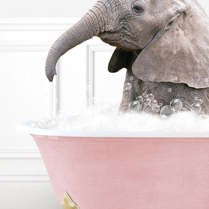 Baby Elephant No1 in Stencil Tile with Pink Bathtub Bath