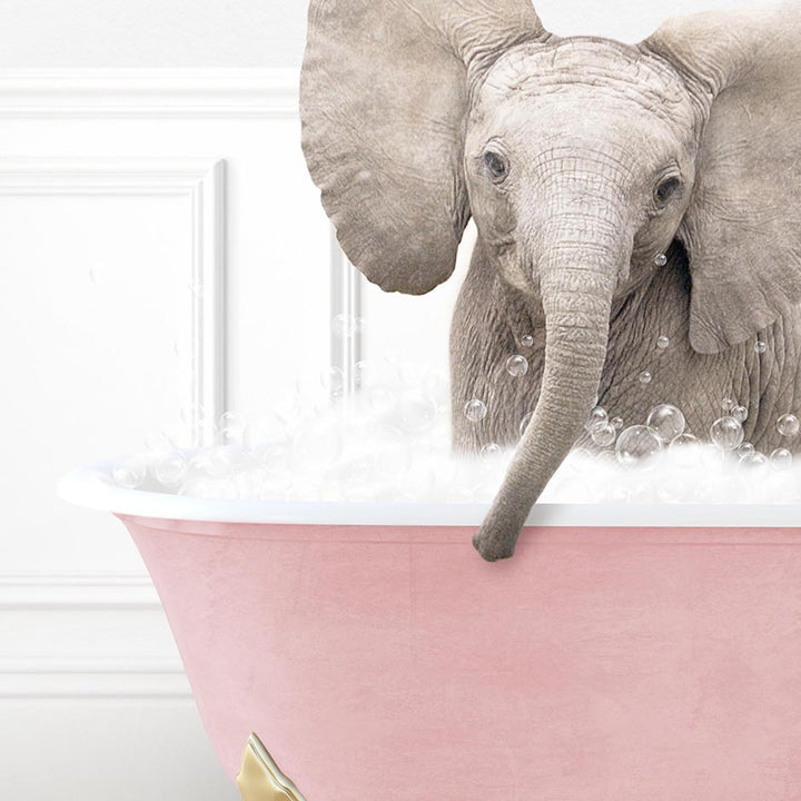 Baby Elephant No4 in Stencil Tile with Pink Bathtub Bath