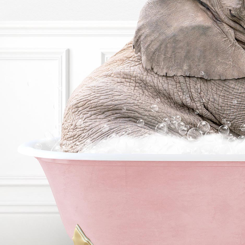 Young Elephant in Stencil Tile with Pink Bathtub Bath