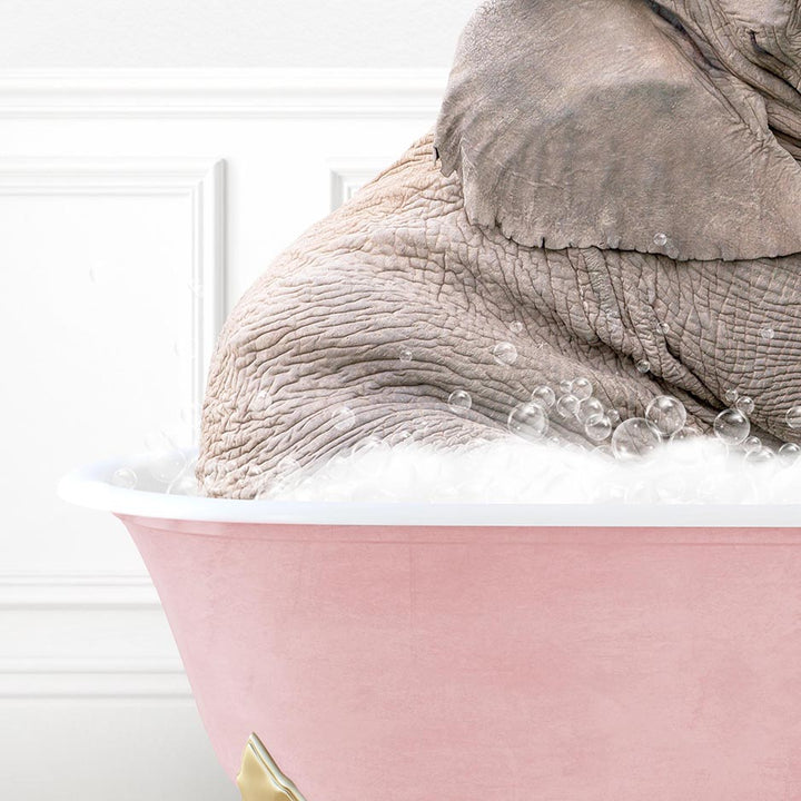 Young Elephant in Stencil Tile with Pink Bathtub Bath